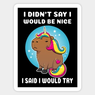 I didn't say I would be nice I said I would try Cartoon Capybara Unicorn Magnet